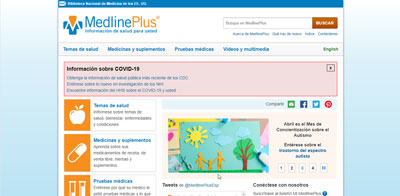captura de pantalla del website https://medlineplus.gov/spanish/